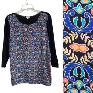 Talbots Navy Floral Mixed Media Sweater M Career Casual Spring Top Elevated Chic